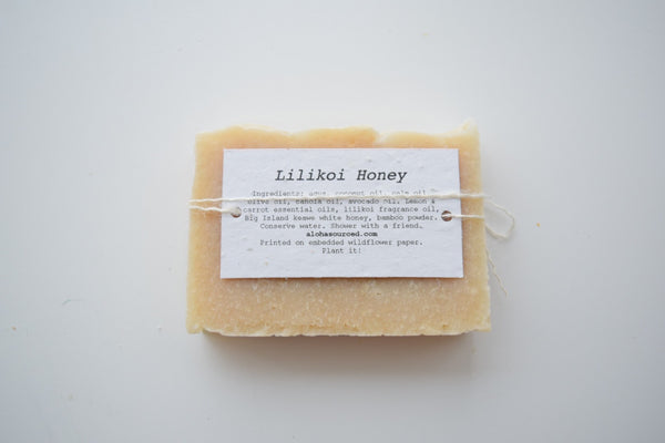 Aloha Sourced Lilikoi Honey bamboo soap tag